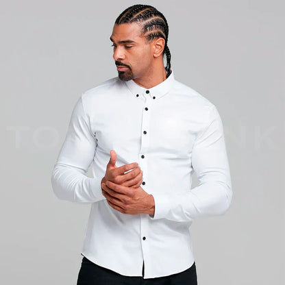Camisa Manga Larga Unicolor Cuello Mao